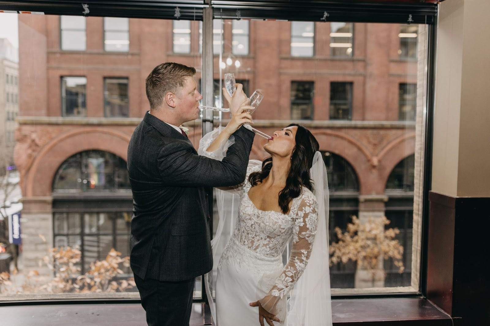 Bride and groom toast