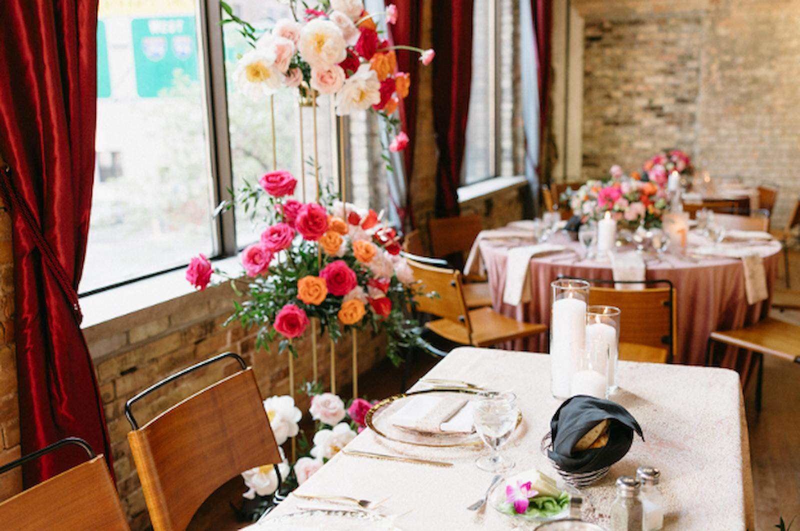 Table Setup With Flowers
